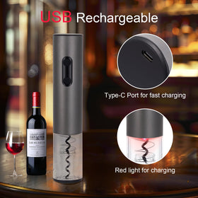 Yiizy rechargeable wine opener powered by USB-C for quick bottle service.