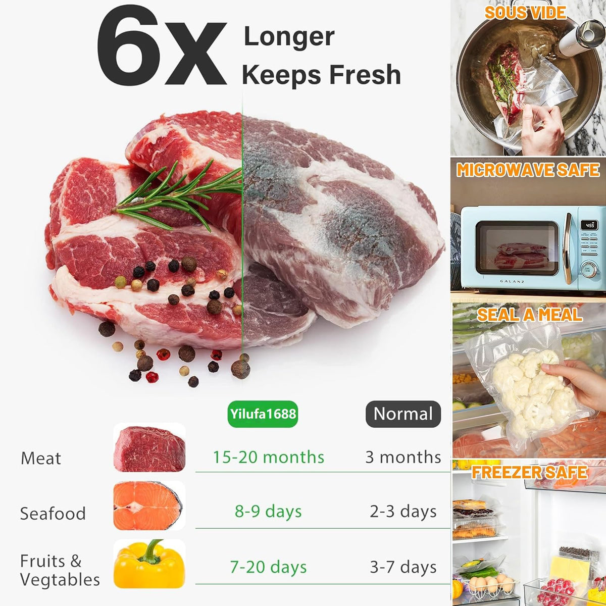 YILUFA1688 sous vide bags seal marinades and ingredients reliably.