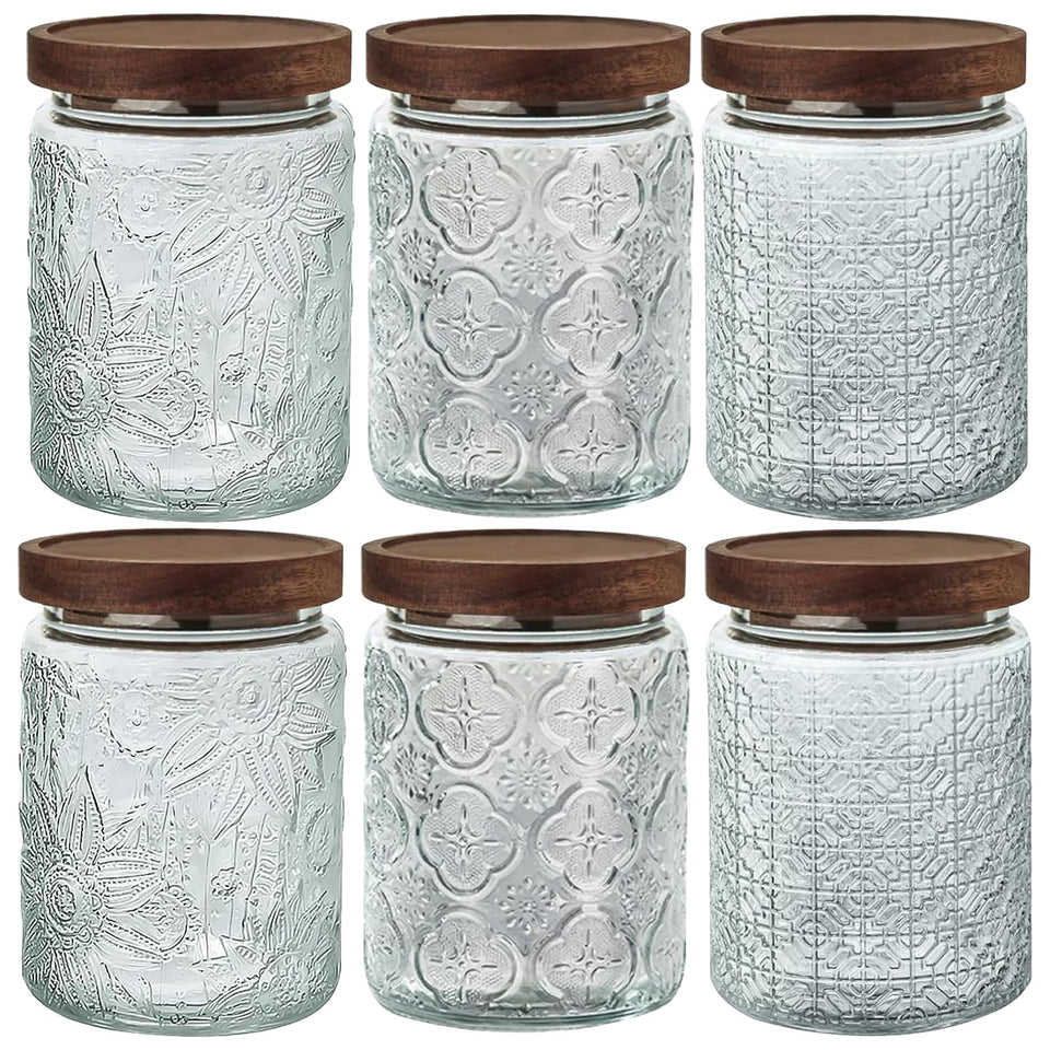 Yiluokuang 24oz airtight glass jar with bamboo lid on the counter for fresh storage