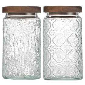 Yiluokuang 34 oz glass jars two-pack on counter for pantry storage