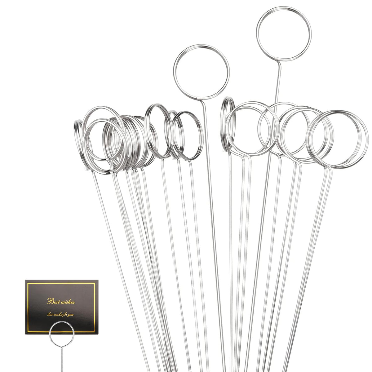 Yimerlen floral picks, 13-inch round silver, ideal for elegant wedding table labeling.