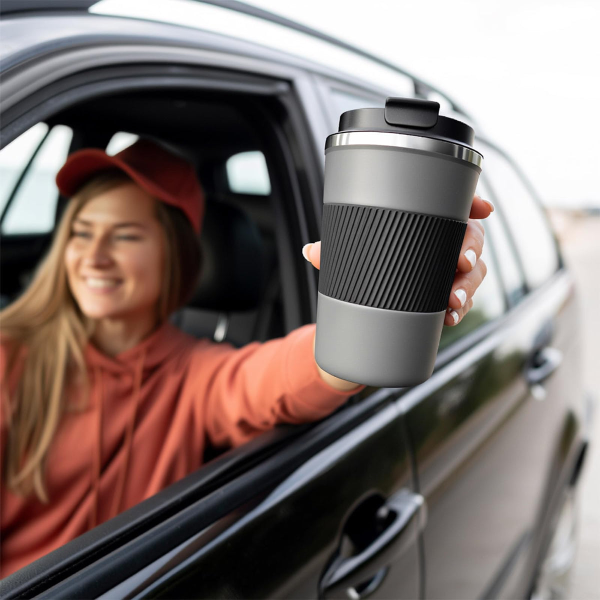 YINBAOGE compact 12 oz tumbler fits most car cup holders.