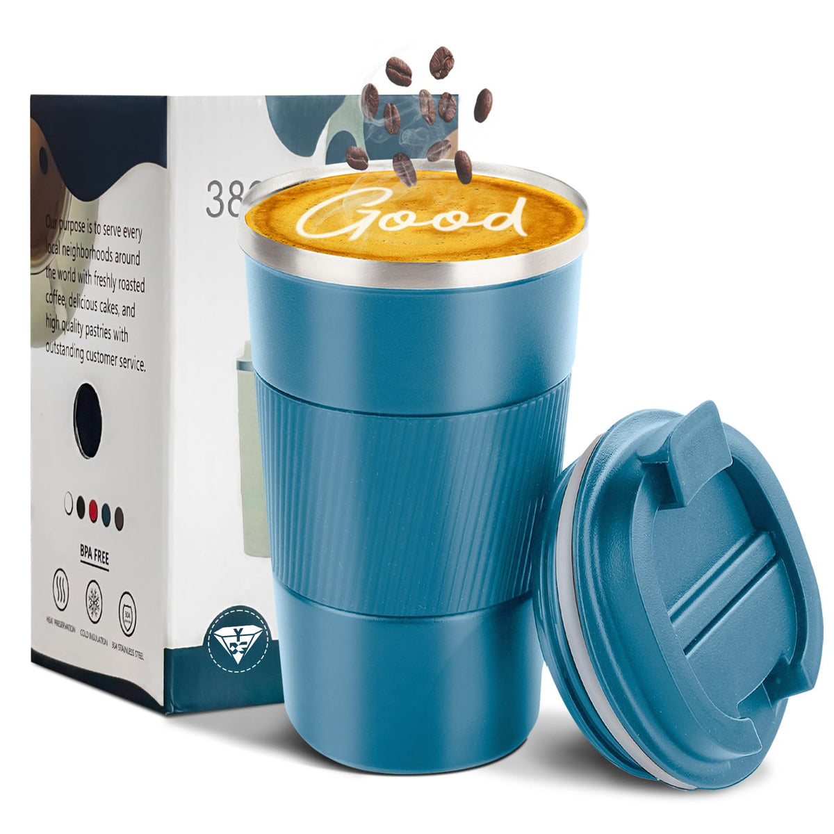 YINBAOGE insulated blue mug with 17oz capacity for hot drinks on the go