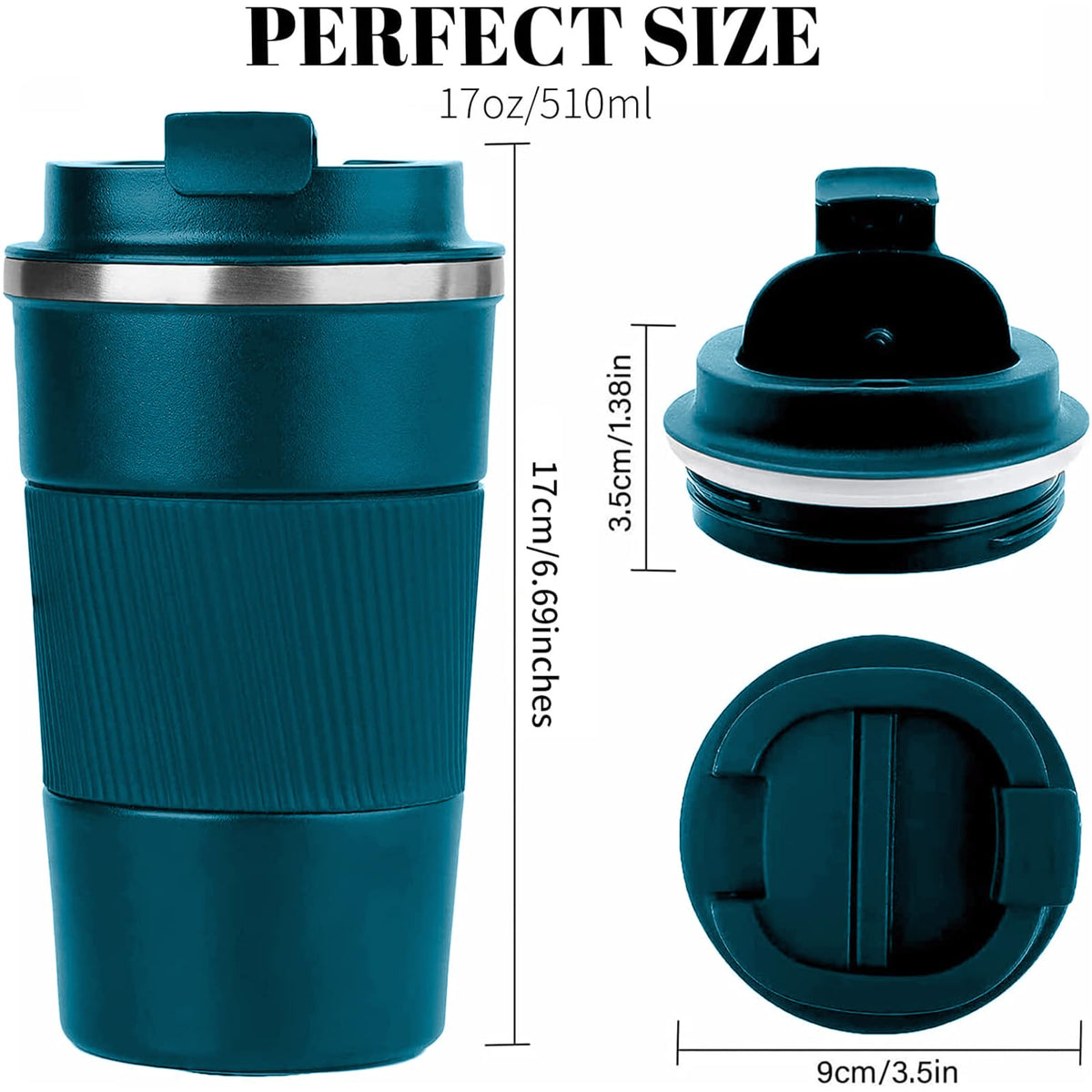 Interior 304 stainless steel keeps beverages safe and odor-free