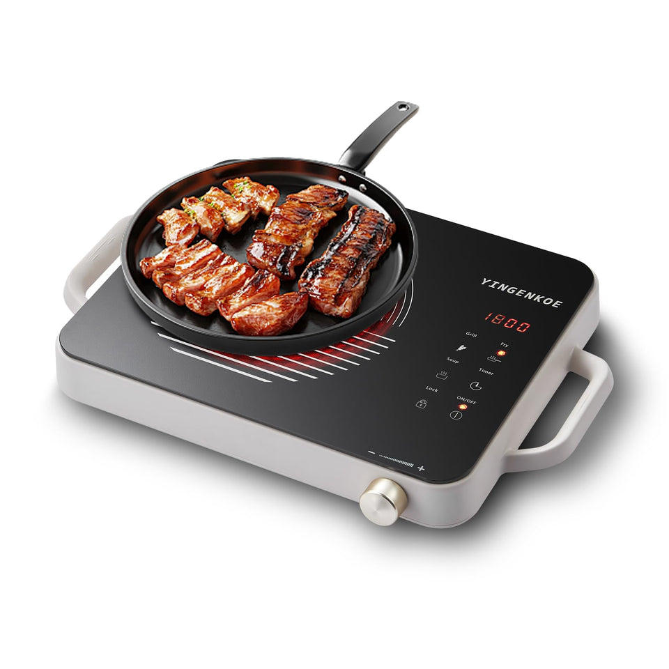 YINGENKOE electric burner 1800W with ceramic glass top for quick, even heating