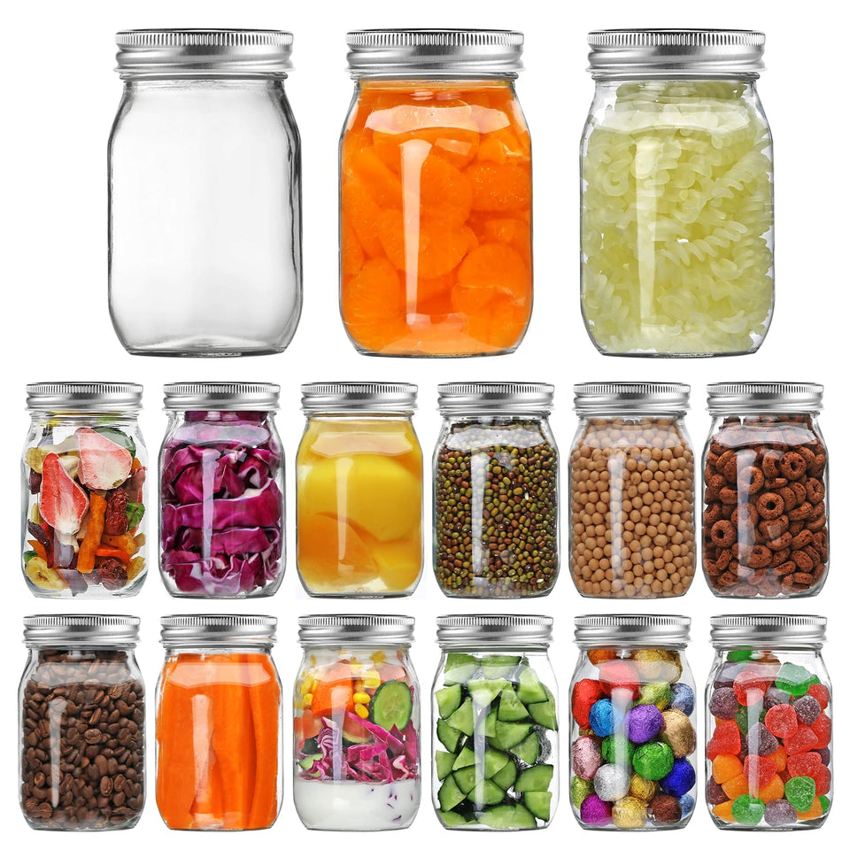 YINGERHUAN 16 oz clear regular-mouth jar with silver lid for pantry storage and easy access