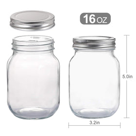 YINGERHUAN glass jar 16 oz with regular mouth for dry foods, snacks, and overnight oats