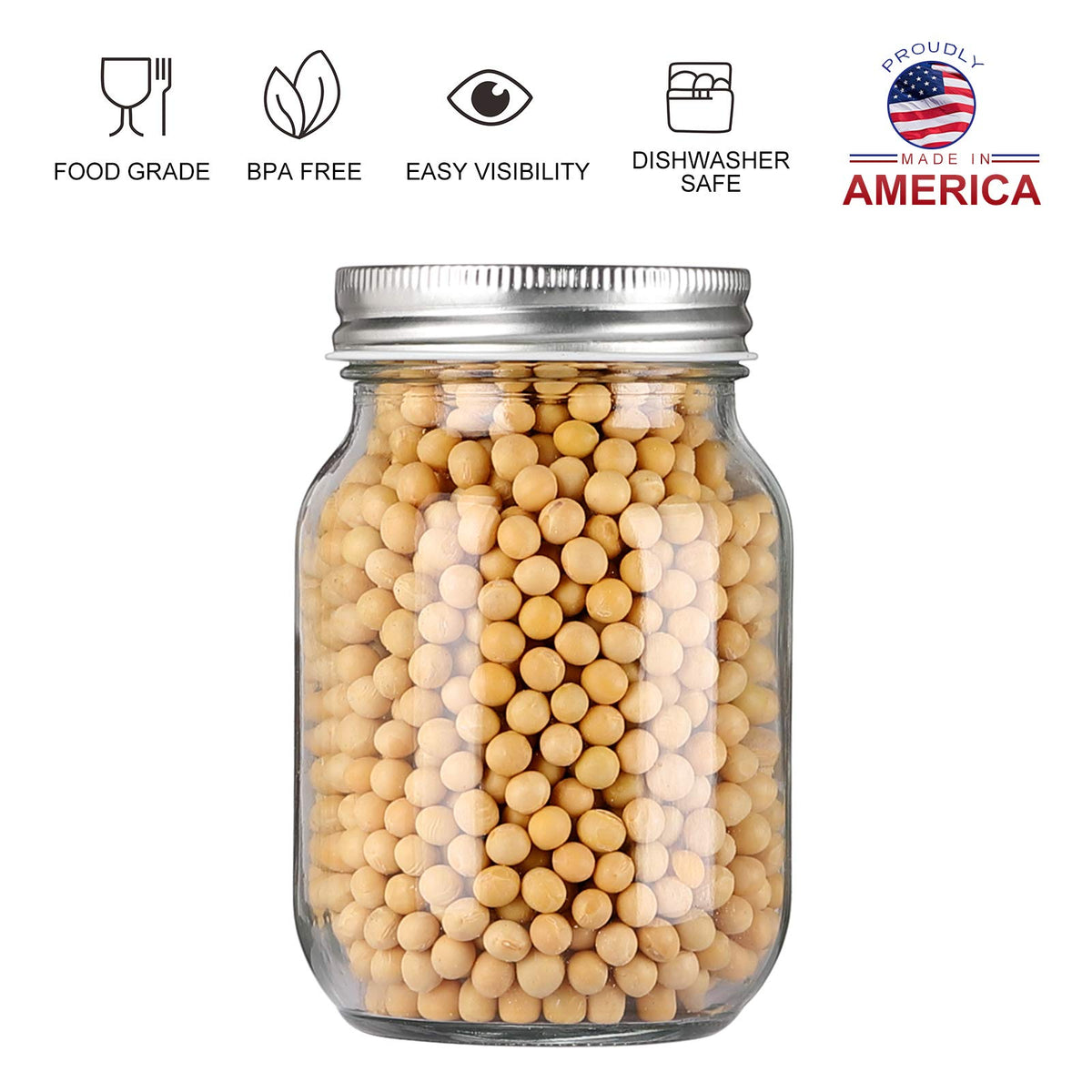 YINGERHUAN regular-mouth jar with silver lid keeps contents organized and preserves freshness