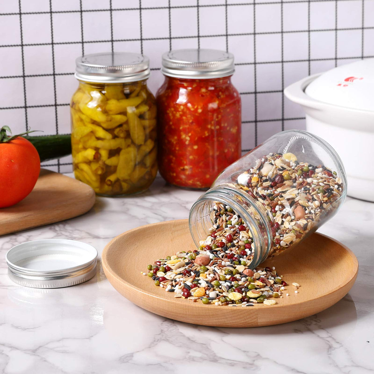 YINGERHUAN regular-mouth jar with lid, dishwasher safe and BPA-free