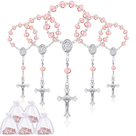 Yinkin baptism rosary with pink beads for christening favors and guest keepsakes