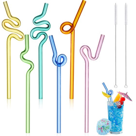 Yinkin blue curly glass straw for cocktails and smoothies