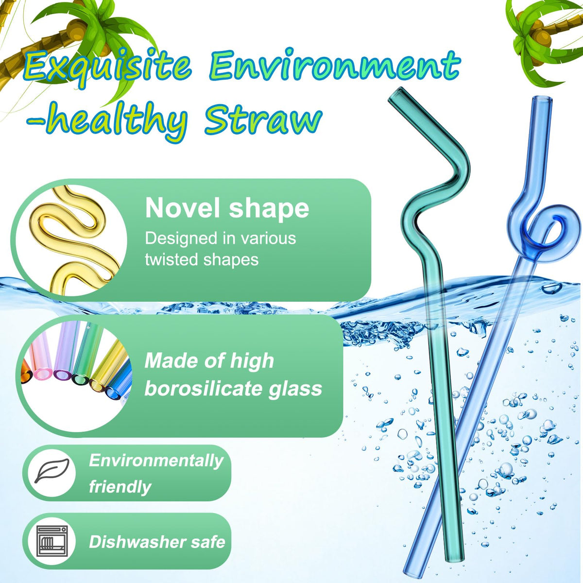 Yinkin champagne curved straw for hot tea and cold drinks