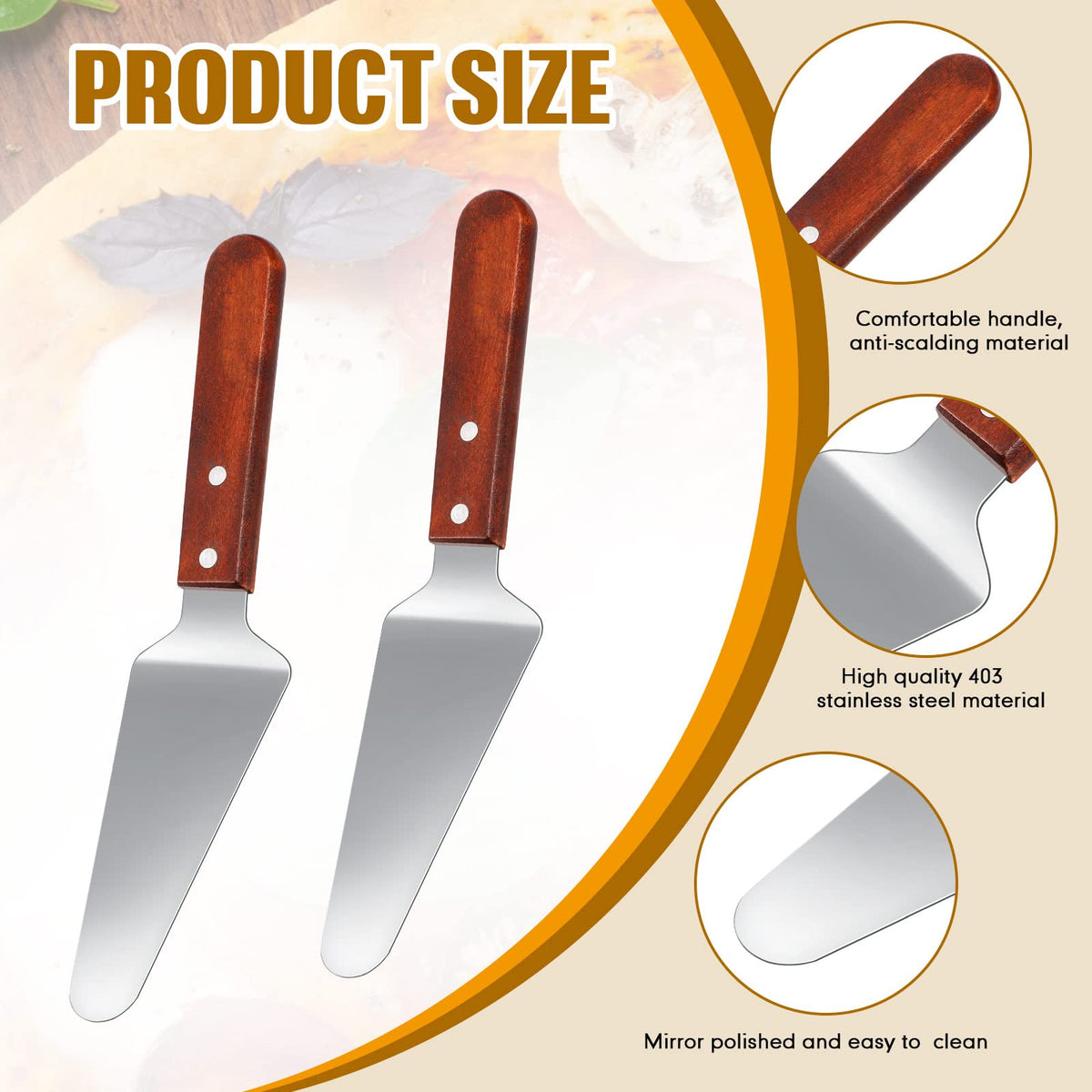 Yinkin cake-server spatula with wood handle for versatile cake and pizza serving.