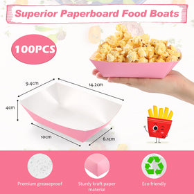 Yinkin kraft paper nacho trays in pink for snack service