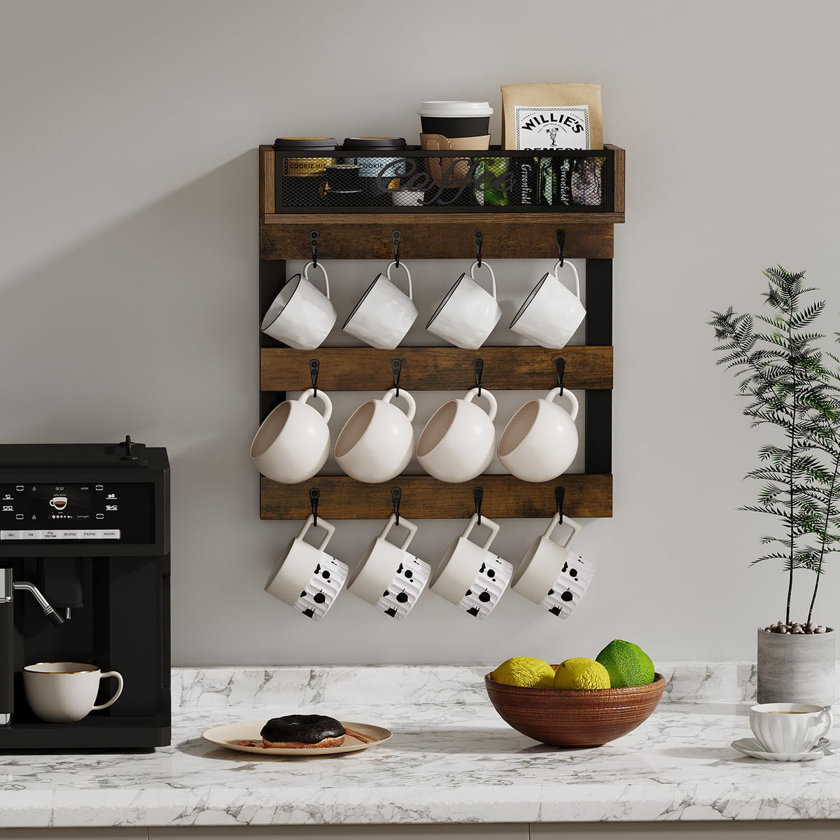 YINMIT coffee mug holder top shelf space for beans or tea leaves