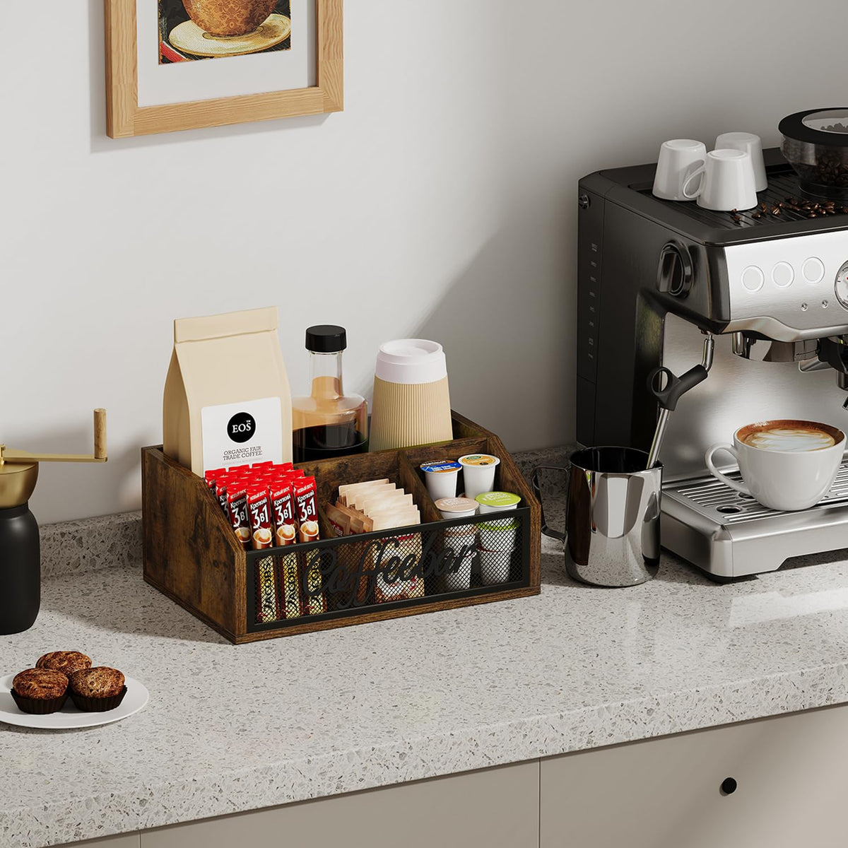 YINMIT coffee station organizer divider adjustment demonstrating customizable space