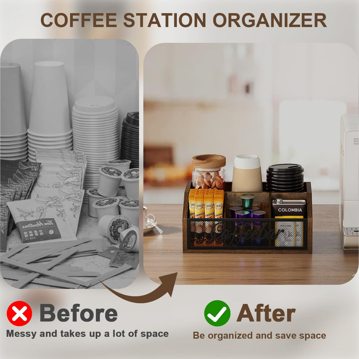 YINMIT coffee station organizer vintage brown finish enhances any space
