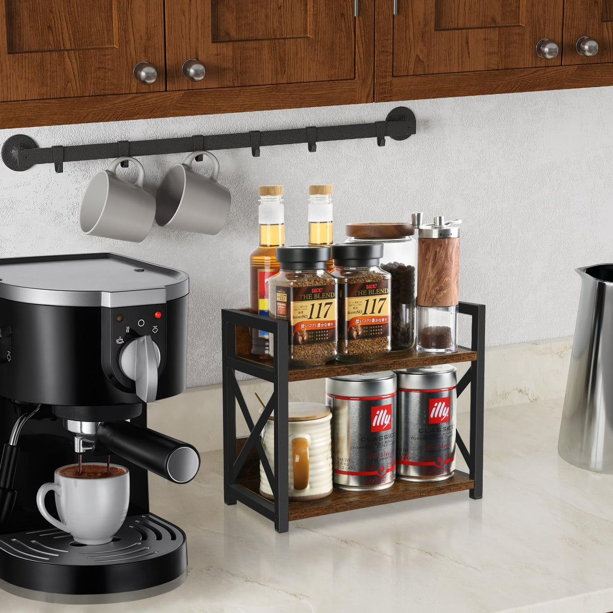 YINMIT double-layer shelves maximize space for coffee bar items