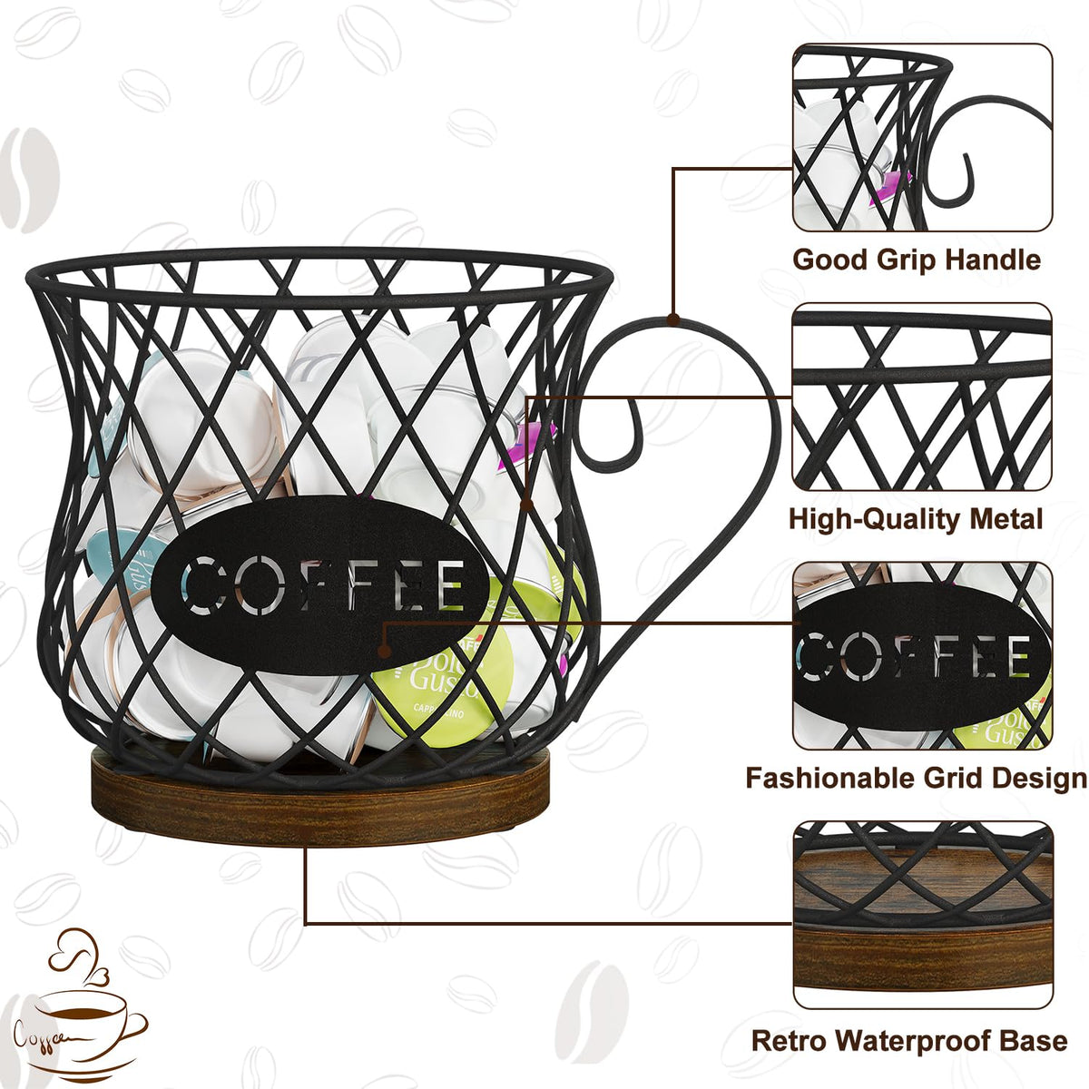 YINMIT K Cup Holder fits on countertops, saving counter space.