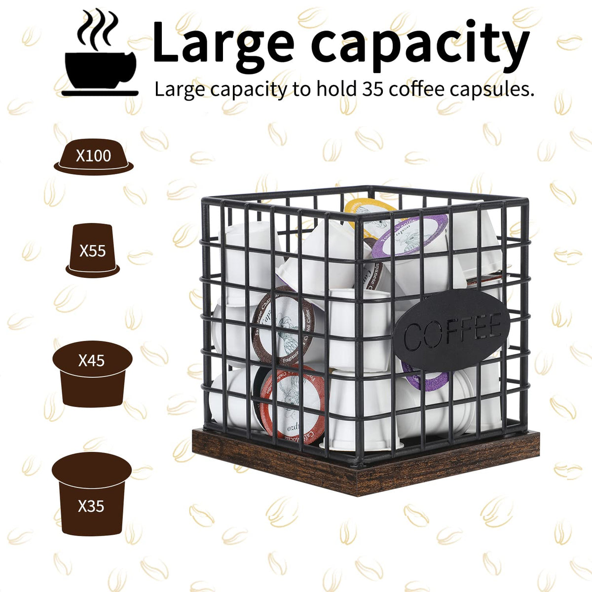 YINMIT K Cup Holder Organizer material closeup showcases iron wire and wood panels.
