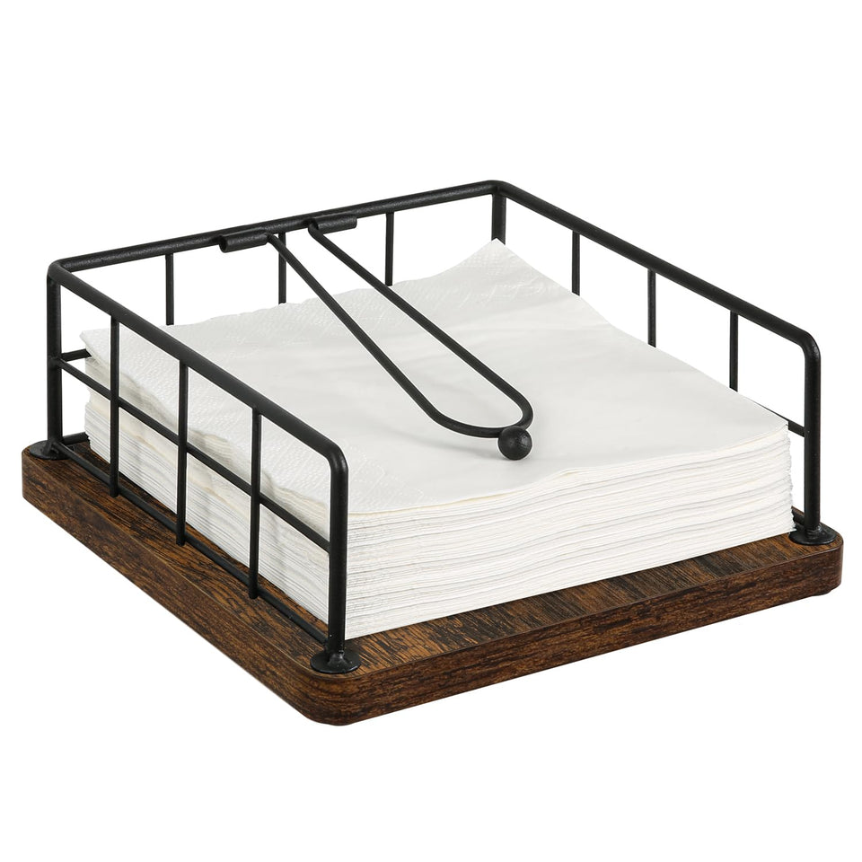 YINMIT napkin holder on table with weighted arm for steady napkin removal