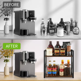 YINMIT rustic brown finish blends with decor while offering sturdy two-tier storage.