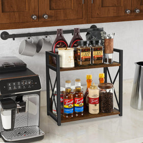 YINMIT spice rack wood iron durability elevates kitchen storage with rustic-modern appeal.