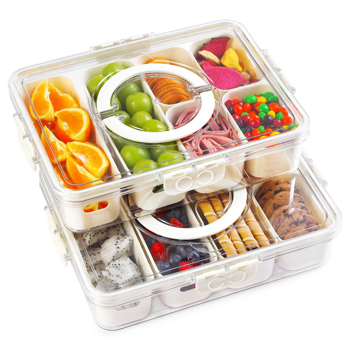 Yipaga 2-pack divided snack tray with lid and handle for organized transport.