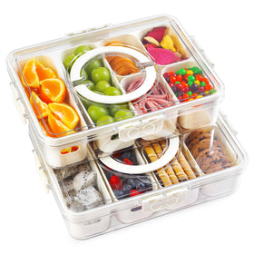 Yipaga 2-pack divided snack tray with lid and handle for organized transport.