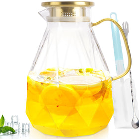 Yirilan glass pitcher with diamond pattern offers 3L capacity for family gatherings.