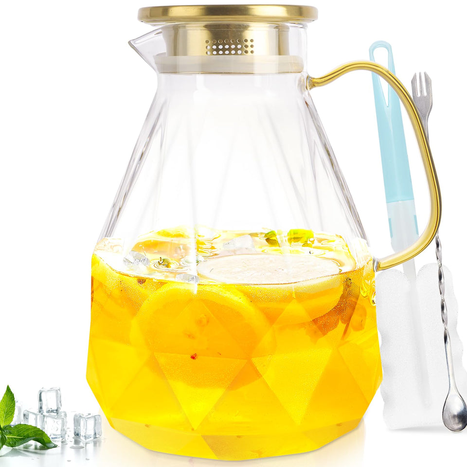 Yirilan glass pitcher with diamond pattern offers 3L capacity for family gatherings.