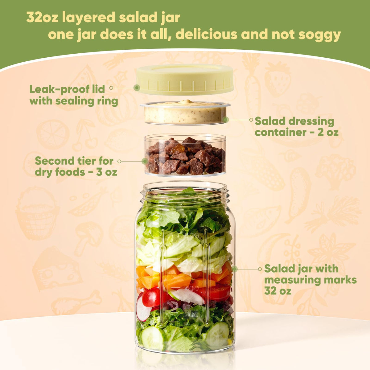 Yirilan jar with built-in dressing compartment keeps toppings fresh