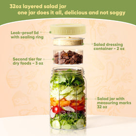 Yirilan jar with built-in dressing compartment keeps toppings fresh