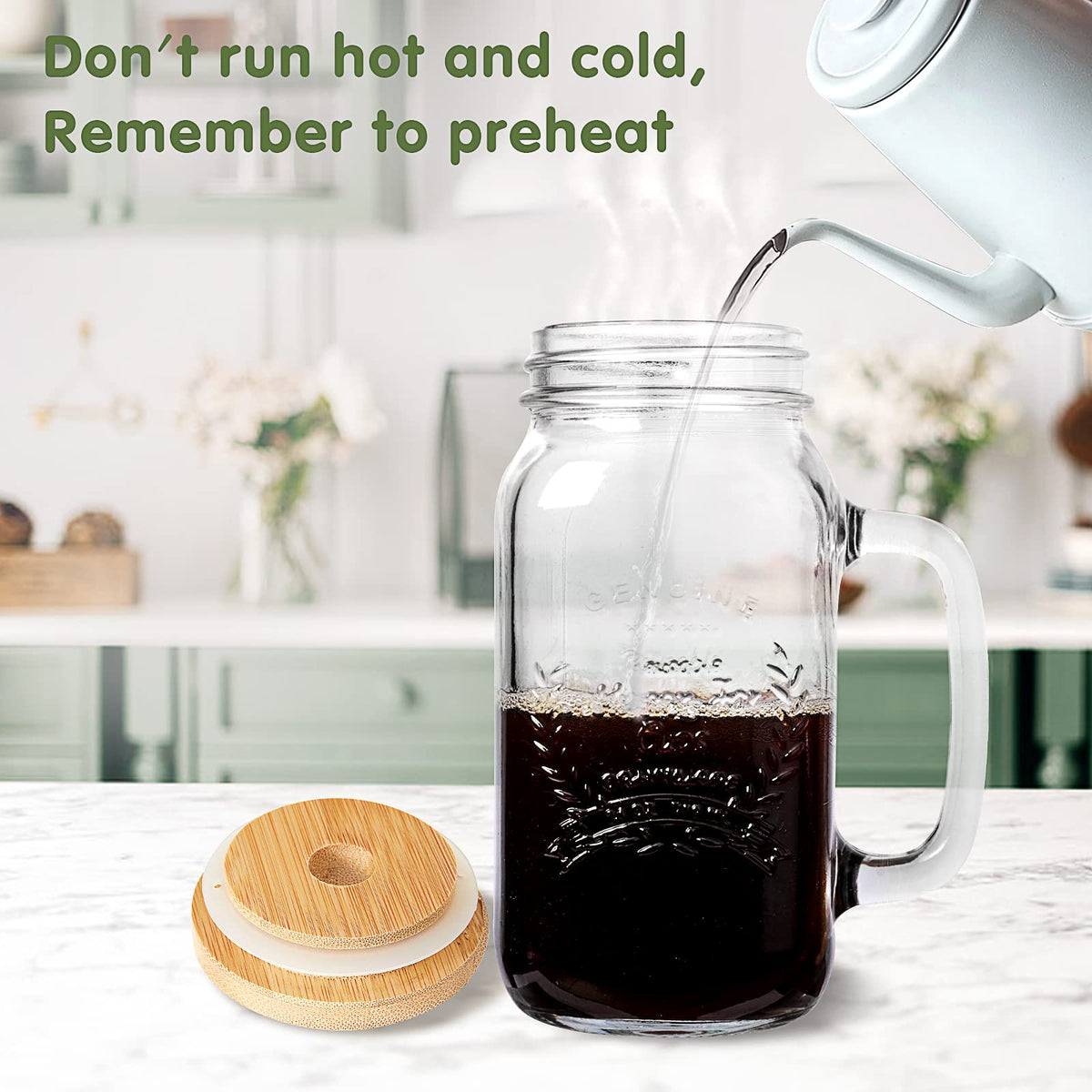 Yirilan wide-mouth 24oz mason jar showcases fruit pulp and decorations