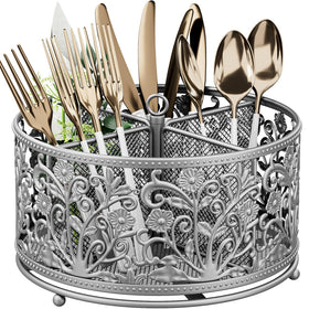 Yiukea 360-degree rotating utensil caddy for easy access to silverware.