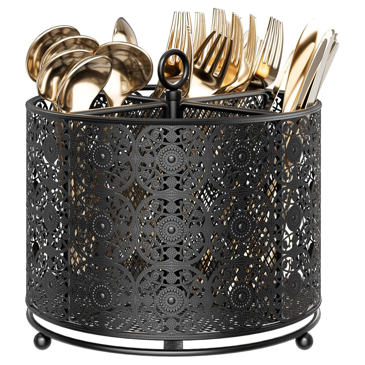 YIUKEA 360° rotating utensil caddy top view for instant counter access.
