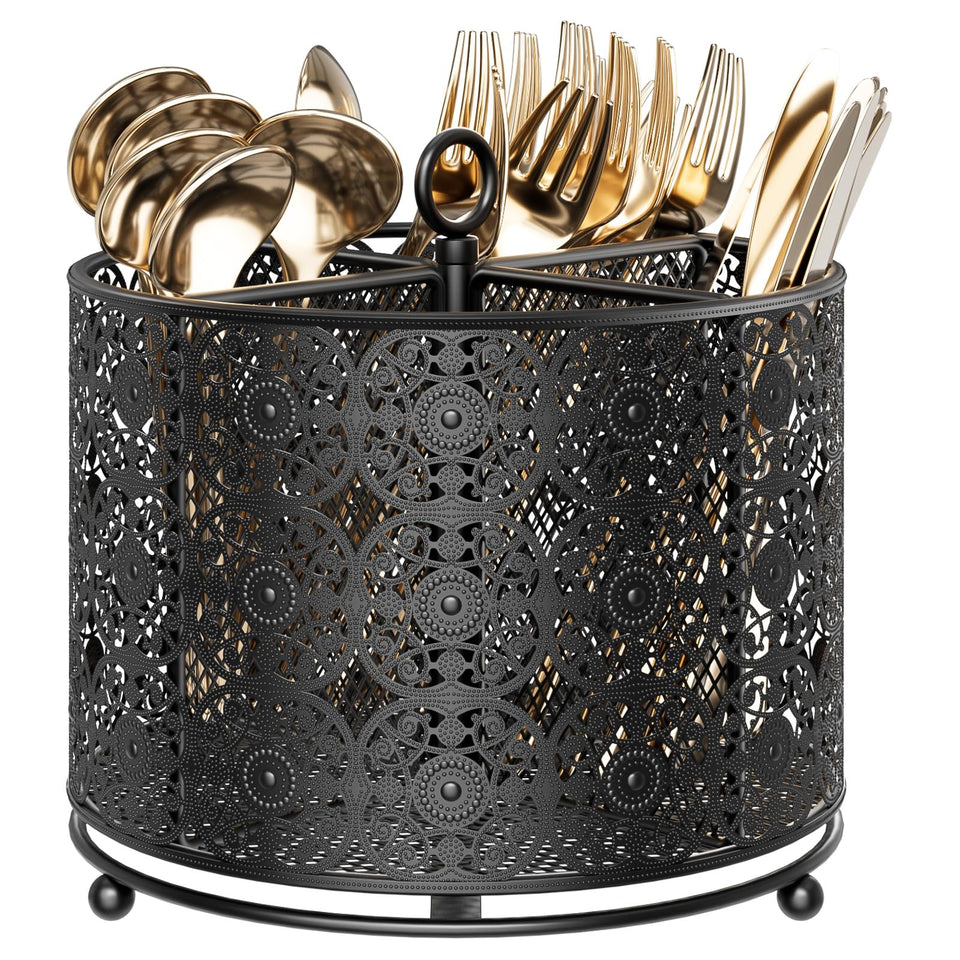 YIUKEA 360° rotating utensil caddy top view for instant counter access.