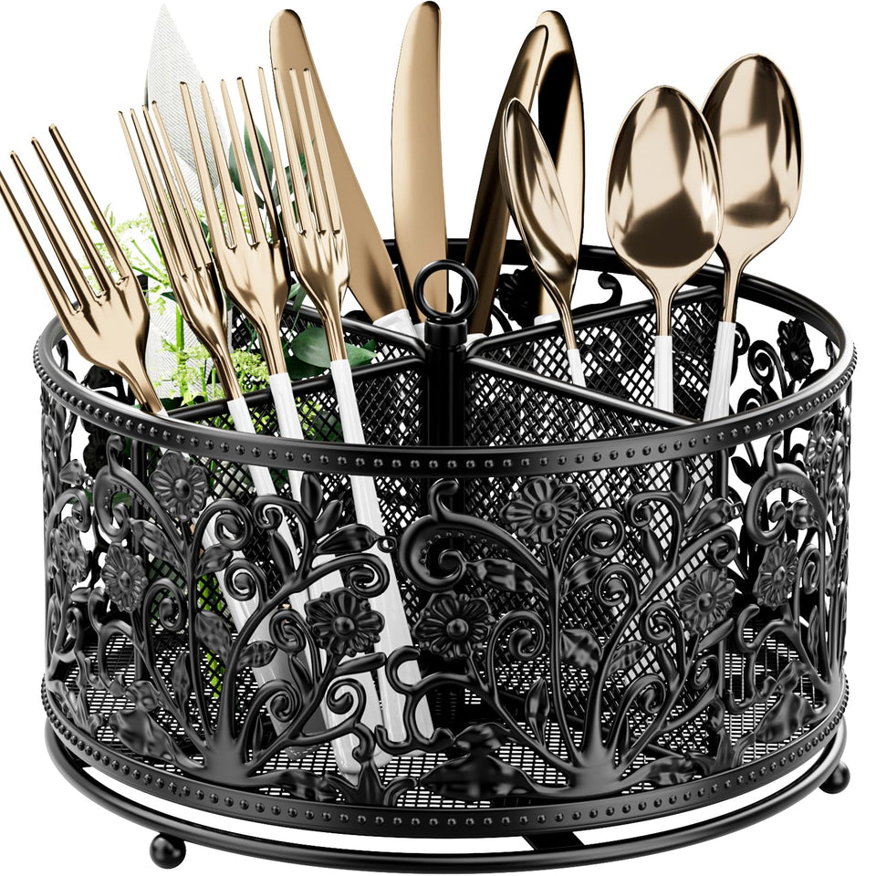 YIUKEA 360° rotating utensil caddy for easy countertop organization and access