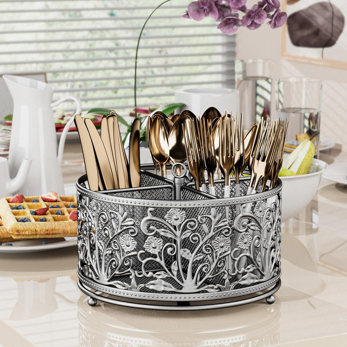Yiukea floral-design sides add style while keeping the counter organized.