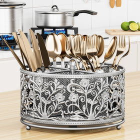 Yiukea four-compartment organizer neatly separates knives, forks, spoons, and tools.