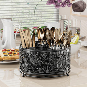 YIUKEA four-compartment silverware caddy keeps forks, spoons, and knives neatly separated
