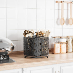 YIUKEA four-compartment organizer keeps knives forks and spoons neatly separated for easy reach.