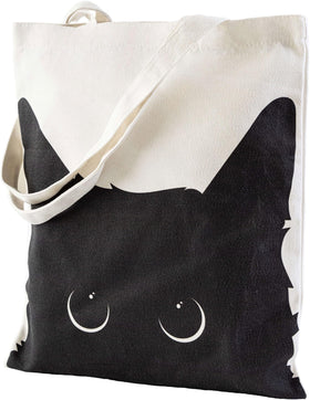 Yivona canvas tote cat design close-up for cat lovers.