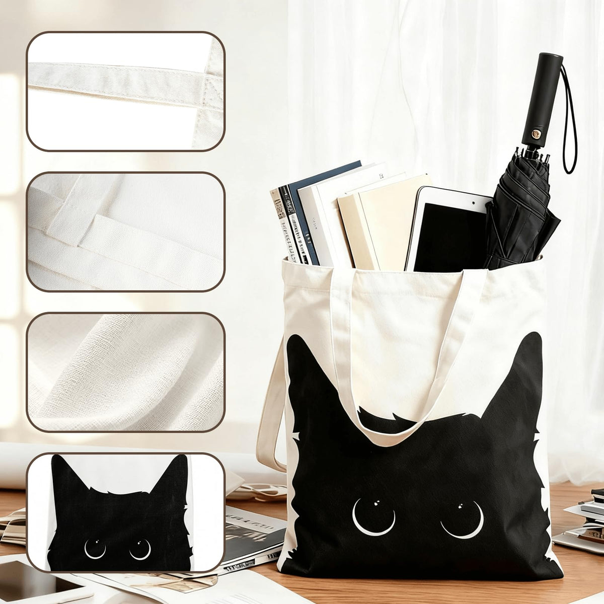Yivona tote makes a cute cat gift idea for teachers or students.