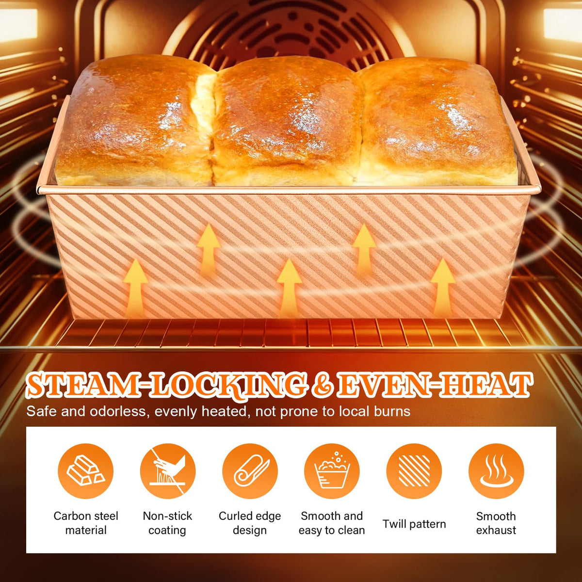 YIWSKJ pullman bread pan 2.2lb shows warp-resistant carbon steel for durable baking