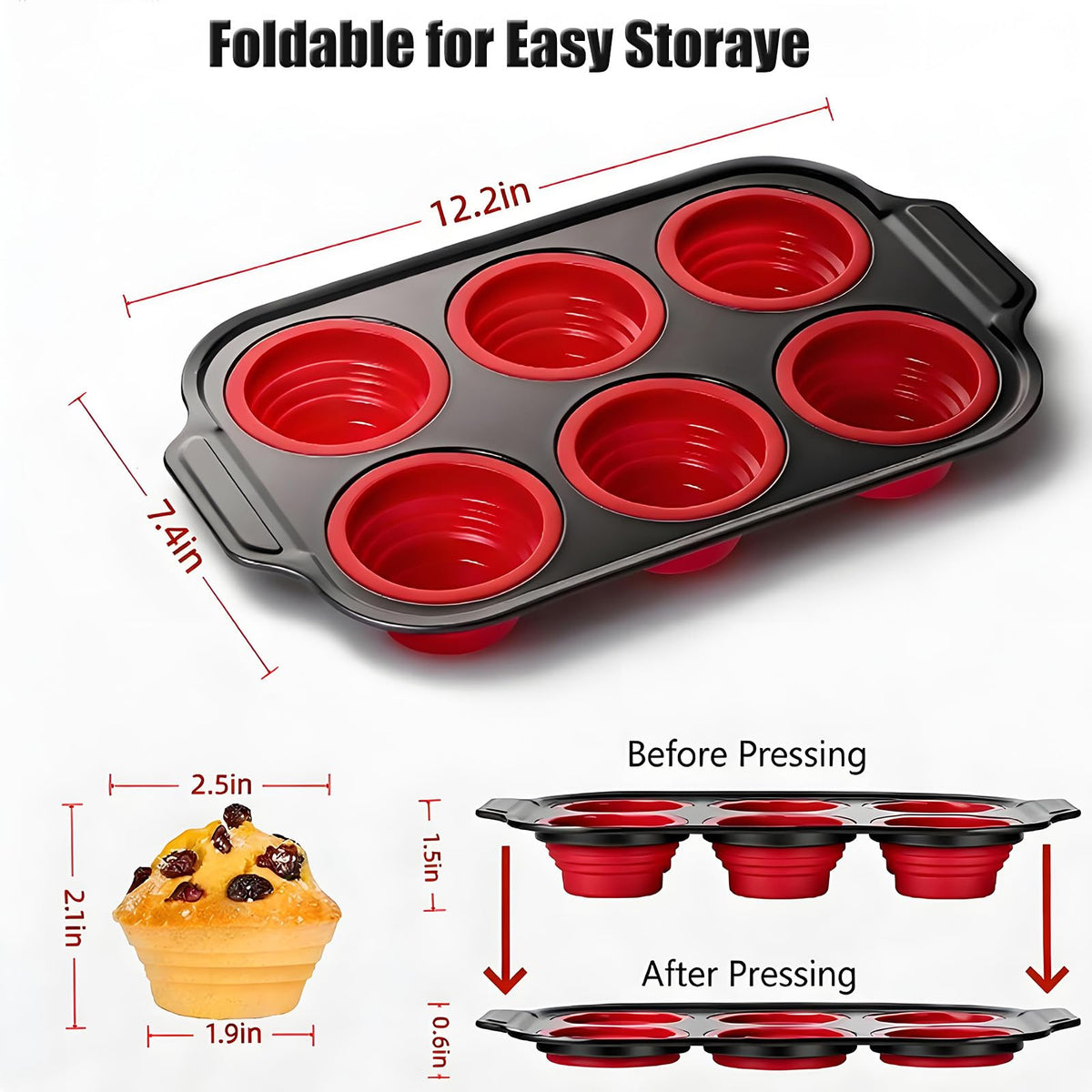 YiYeraio silicone muffin pan closeup highlighting nonstick coating for easy release.