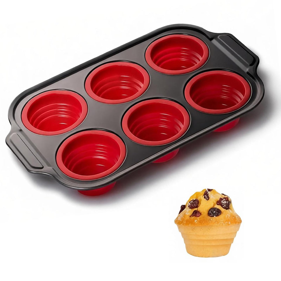 YiYeraio silicone muffin pan top view shows six nonstick cups for easy baking.