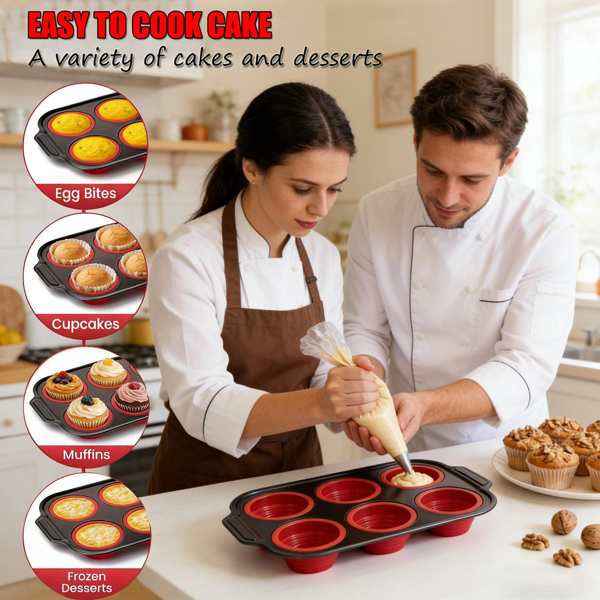 YiYeraio silicone muffin pan is dishwasher safe for quick cleanup.