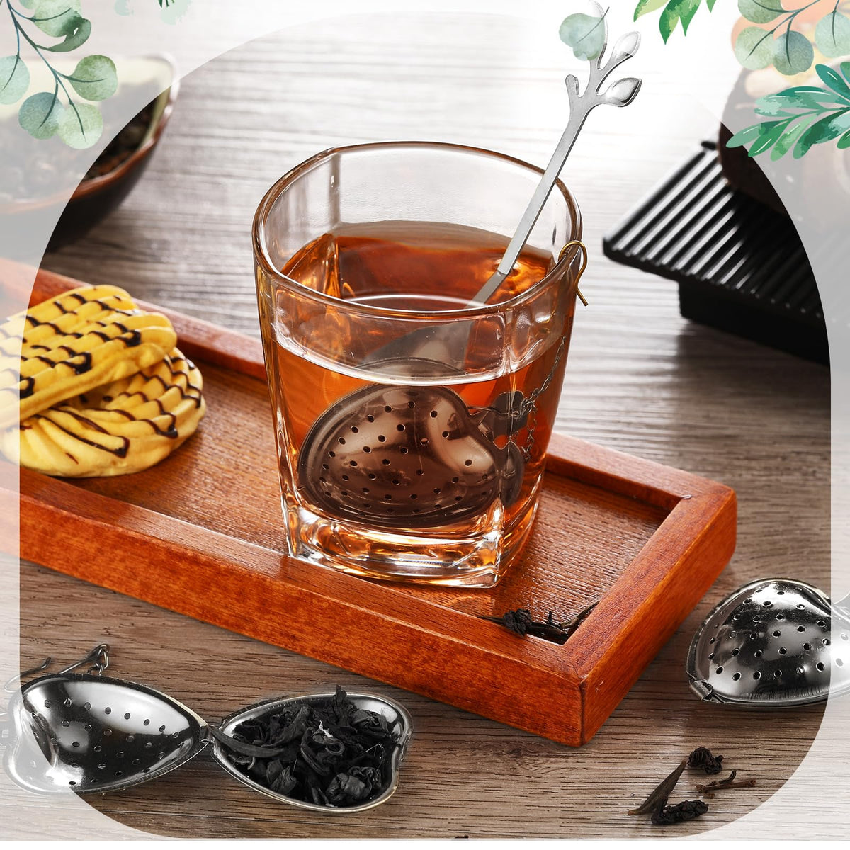 Yiyiring silver leaf spoon and heart tea infuser for loose tea