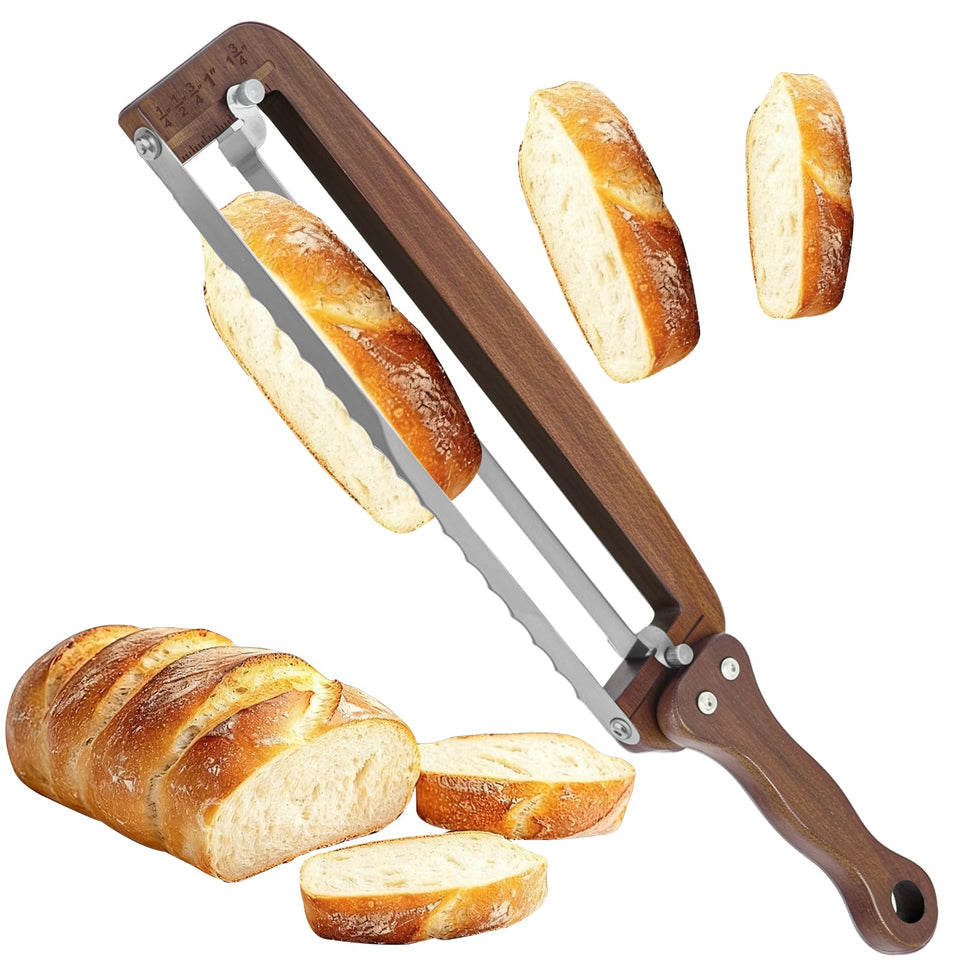 YIYOBEATFO bread slicer with wooden frame for precise, even slices